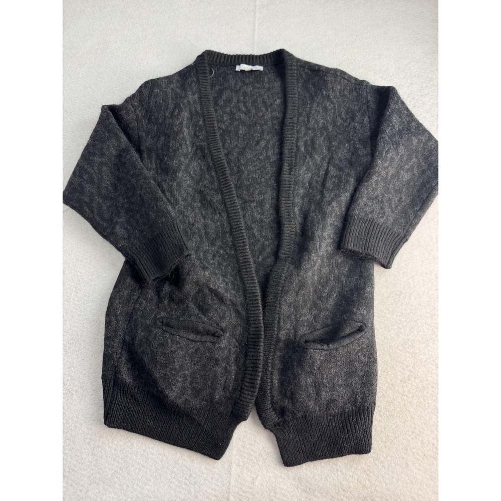 IRO Cardigan Animal‎ Print Womens S Gray Alpaca Wool Open Front Pockets Knit